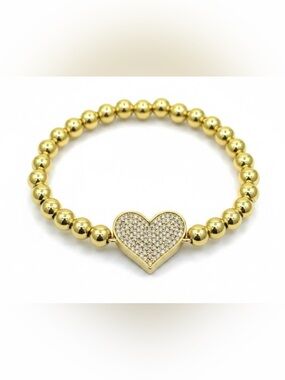 Athena Designs Gold Heart Pavé Bead Stretch Bracelet.